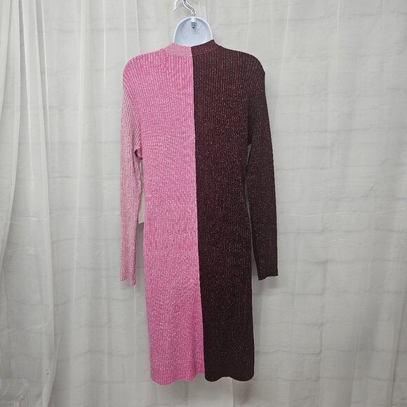 Cocobleu Cardigan Dress Pink Burgundy Metallic Ribbed Knit Colorblock L NWT - Picture 5 of 11